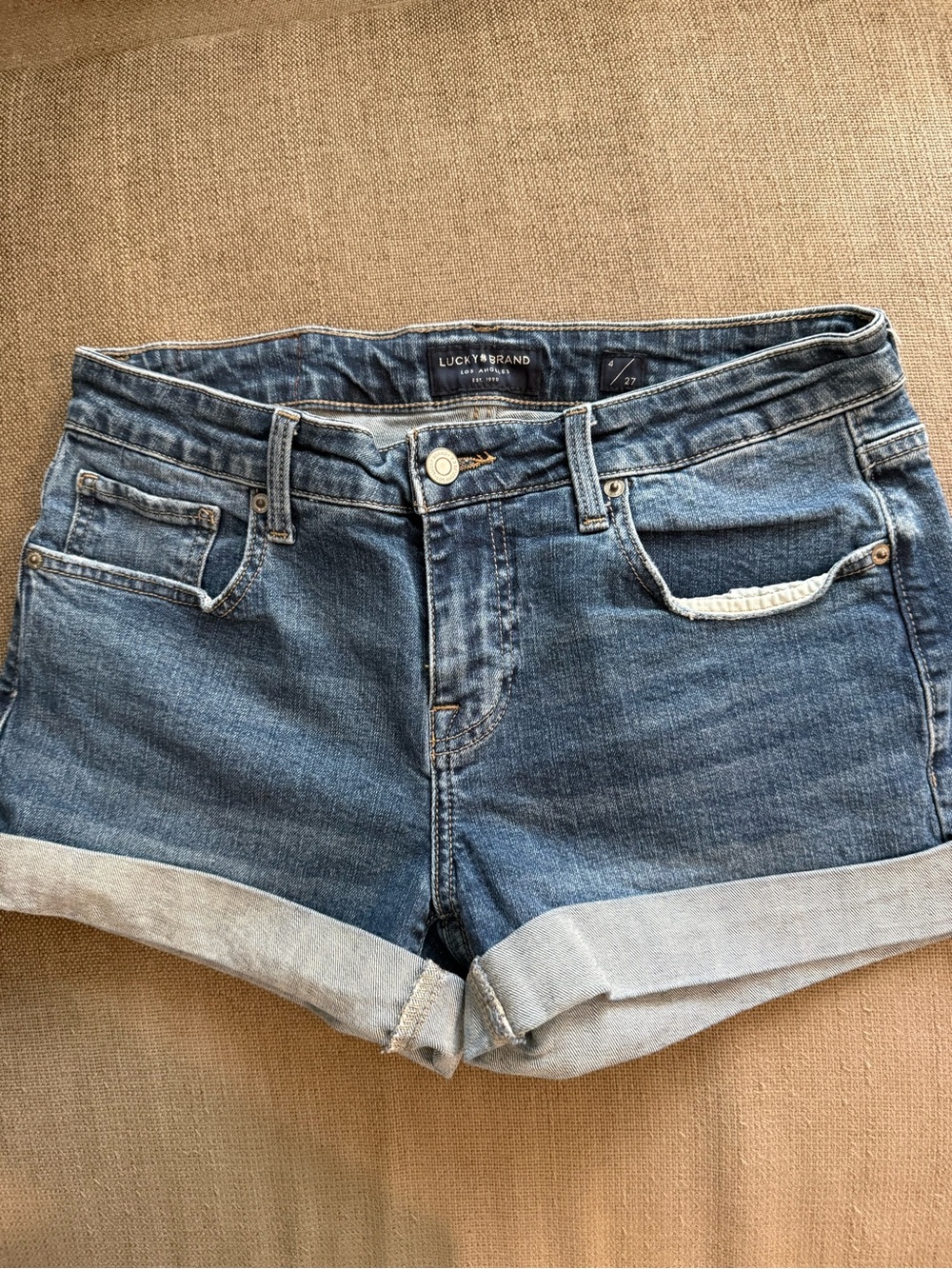 Lucky Brand Medium Blue Rolled-Hem Denim Shorts